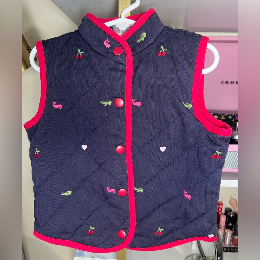 Hartstrings Navy Quilted Kids Vest with Pink Trim